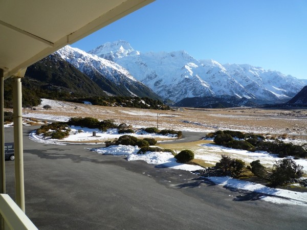 The view from a room at Mount Cook Backpacker Lodge